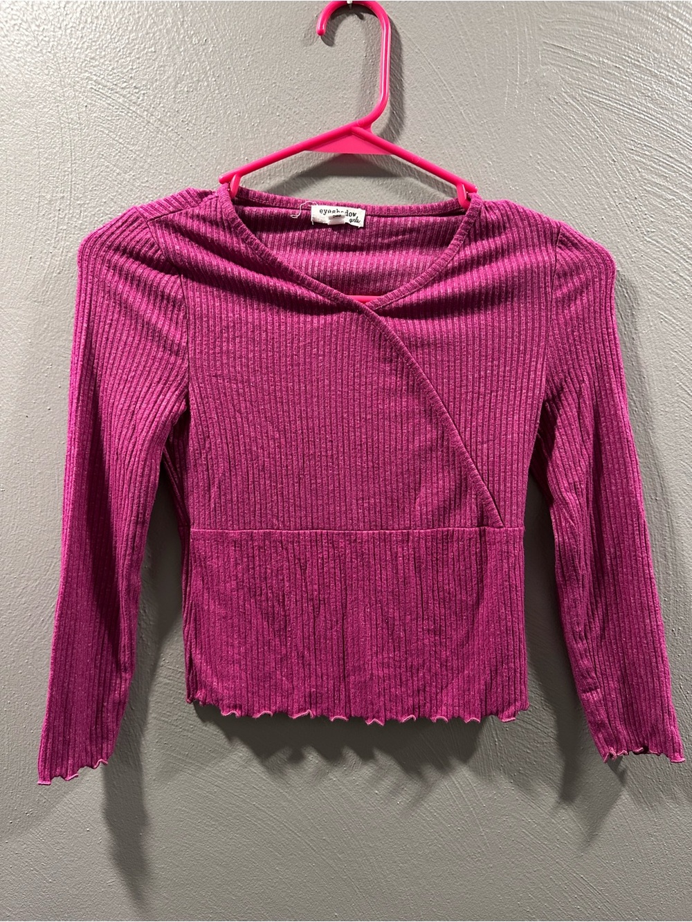 Eyeshadow Ribbed Wrap-Front Long Sleeve Top - Fuchsia